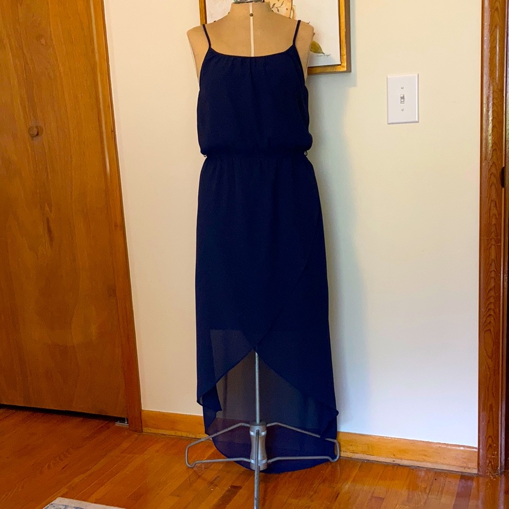 Navy blue high low dress.